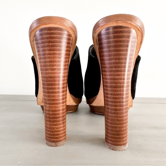 Ann Taylor Black Suede Wooden Lorena Mule Platform Heels sz 8 - Picture 7 of 10